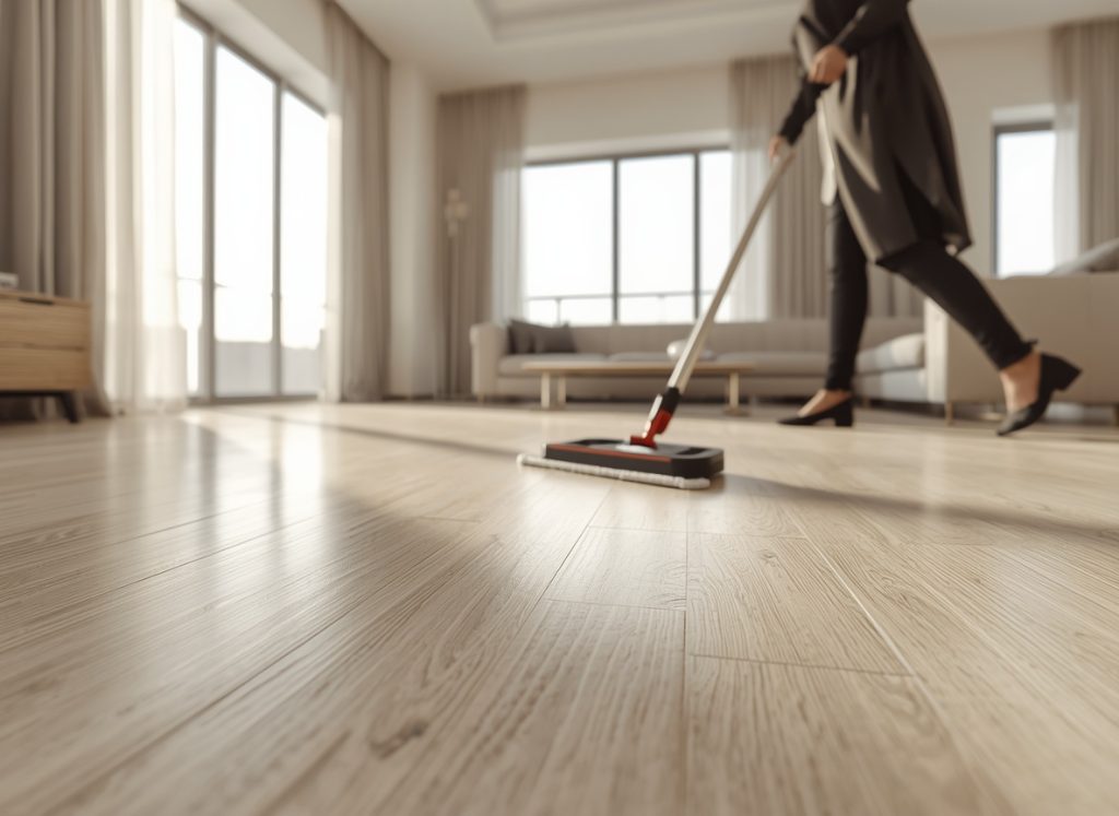 Cleaning and maintaining SPC flooring in a modern Qatar home interior for long-term durability